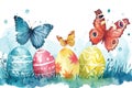 Enchanted Easter Wonderland with Butterflies and Watercolor Eggs