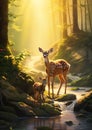 Enchanted Encounters: Majestic Deer in the Sunlit Woods