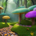 535 Enchanted Fairy Forest: A magical and enchanting background featuring an enchanted fairy forest with glowing mushrooms and e Royalty Free Stock Photo