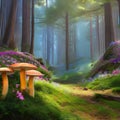 535 Enchanted Fairy Forest: A magical and enchanting background featuring an enchanted fairy forest with glowing mushrooms and e Royalty Free Stock Photo