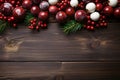Enchanted Festivity: Christmas Baubles on Rustic Wood Background