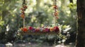 Enchanted Floral Swing in Sunlit Forest Royalty Free Stock Photo