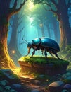 Enchanted Forest Beetle on Mossy Rock Royalty Free Stock Photo