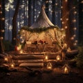 Enchanted Forest: A Camping Setup Immersed in a Fairytale-Like Woodland Royalty Free Stock Photo
