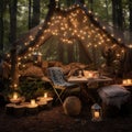 Enchanted Forest: A Camping Setup Immersed in a Fairytale-Like Woodland Royalty Free Stock Photo