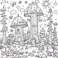 Enchanted Forest Coloring Page for Relaxation and Creativity Royalty Free Stock Photo