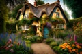 Enchanted Forest Dwelling: Illustration of a Fairytale Cottage in the Woods Royalty Free Stock Photo