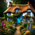 Enchanted Forest Dwelling: Illustration of a Fairytale Cottage in the Woods