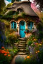 Enchanted Forest Dwelling: Illustration of a Fairytale Princess\'s Cottage in the Woods Royalty Free Stock Photo