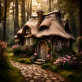 Enchanted Forest Dwelling: Illustration of a Fairytale Princess\'s Cottage in the Woods Royalty Free Stock Photo