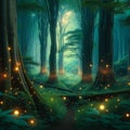 Enchanted Forest: Fireflies Aglow Royalty Free Stock Photo