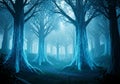 Enchanted Forest with Glowing Blue Energy Veins on Trees Royalty Free Stock Photo