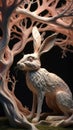 Enchanted forest hare rests by glowing tree Royalty Free Stock Photo