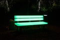 Enchanted forest of light - brightly illuminated bench in the middle of a park Royalty Free Stock Photo