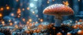 Concept Enchanted Enchanted forest with magical mushrooms butterflies moon and glowing fly agarics