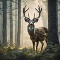 Enchanted Forest Majestic Deer Amidst Nature's Beauty Royalty Free Stock Photo