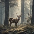 Enchanted Forest Majestic Deer Amidst Nature's Beauty Royalty Free Stock Photo