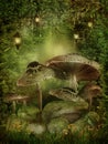 Enchanted forest with mushrooms