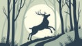 Enchanted forest with a noble stag under soft moonlight. Wild elegance, vector design Generative AI Royalty Free Stock Photo