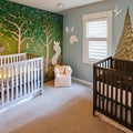 Enchanted Forest Nursery: A whimsical nursery with a tree mural, fairy-themed crib bedding, and woodland animal wall art3, Gener