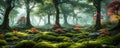 Enchanted forest. An otherworldly forest landscape with majestic ancient trees. Generative AI