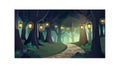 Enchanted Forest Path with Glowing Lanterns at Dusk, vector design Generative AI Royalty Free Stock Photo