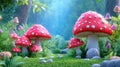 Enchanted Forest with Red and White Toadstools Royalty Free Stock Photo