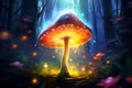 Enchanted forest scene glowing mushroom amidst magical aura of a mystical wizardly background