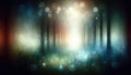 Enchanted Forest Scene with Magical Lights and Misty Atmosphere, AI Generated