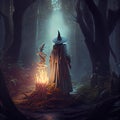 Enchanted Forest Spellcasting with Hyperrealistic Witch, Made with Generative AI