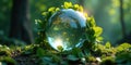 Enchanted forest sphere a crystal orb nestled amongst verdant foliage, bathed in soft sunlight. Generative AI Royalty Free Stock Photo