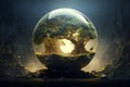 Enchanted forest sphere in mystical landscape