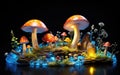 Enchanted Forest Toy with Glowing Mushrooms and Fire -Generative Ai