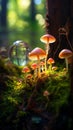 Enchanted Forest: Translucent Rainbow Glass Mushrooms in Vibrant Moss