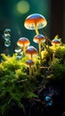 Enchanted Forest: Translucent Rainbow Glass Mushrooms in Vibrant Moss