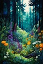 Enchanted Forest: A Visual Symphony of Vibrant Blooms and Toweri Royalty Free Stock Photo