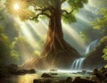 Enchanted forest waterfall at sunrise Royalty Free Stock Photo