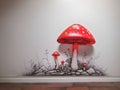Enchanted Fungi: Red Laser Drawing Mushroom Wall Art
