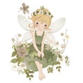 Enchanted garden haven, adorable illustration of colorful fairies with cute wings and haven of garden magic