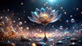Enchanted glass bloom a celestial flower glows with inner light, surrounded by shimmering particles and orb-like reflections on a Royalty Free Stock Photo