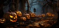 Enchanted Glow: Illuminating Halloween Pumpkins in the Mystical Woods