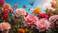 Enchanted Harmony A Kaleidoscope of Colors in Full Bloom - Rose Garden\'s Romance with Butterflies