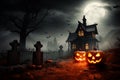 Enchanted house witchcraft dwelling Halloween background. Generative AI Royalty Free Stock Photo