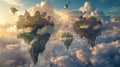 Enchanted Isles , Surreal Floating Clouds and Trees in Fantasy Land. Generative Ai