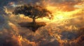Enchanted Isles , Surreal Floating Clouds and Trees in Fantasy Land. Generative Ai