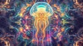 Enchanted Jellyfish Dance Vibrant Oceanic Symphony. Radiant backdrop, intricate pattern