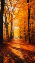 Enchanted Journey: A Golden Dawn through a Forest Path of Glowin