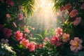 Concept Nature Photography, Tropical Vibe, Enchanted Jungle Glow Sunlit Florals and Foliage Royalty Free Stock Photo