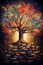 Enchanted Knowledge: A Vibrant Tree of Learning in a Library Royalty Free Stock Photo