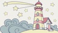 Enchanted Lighthouse Under Starry Night Sky, vector design Generative AI Royalty Free Stock Photo